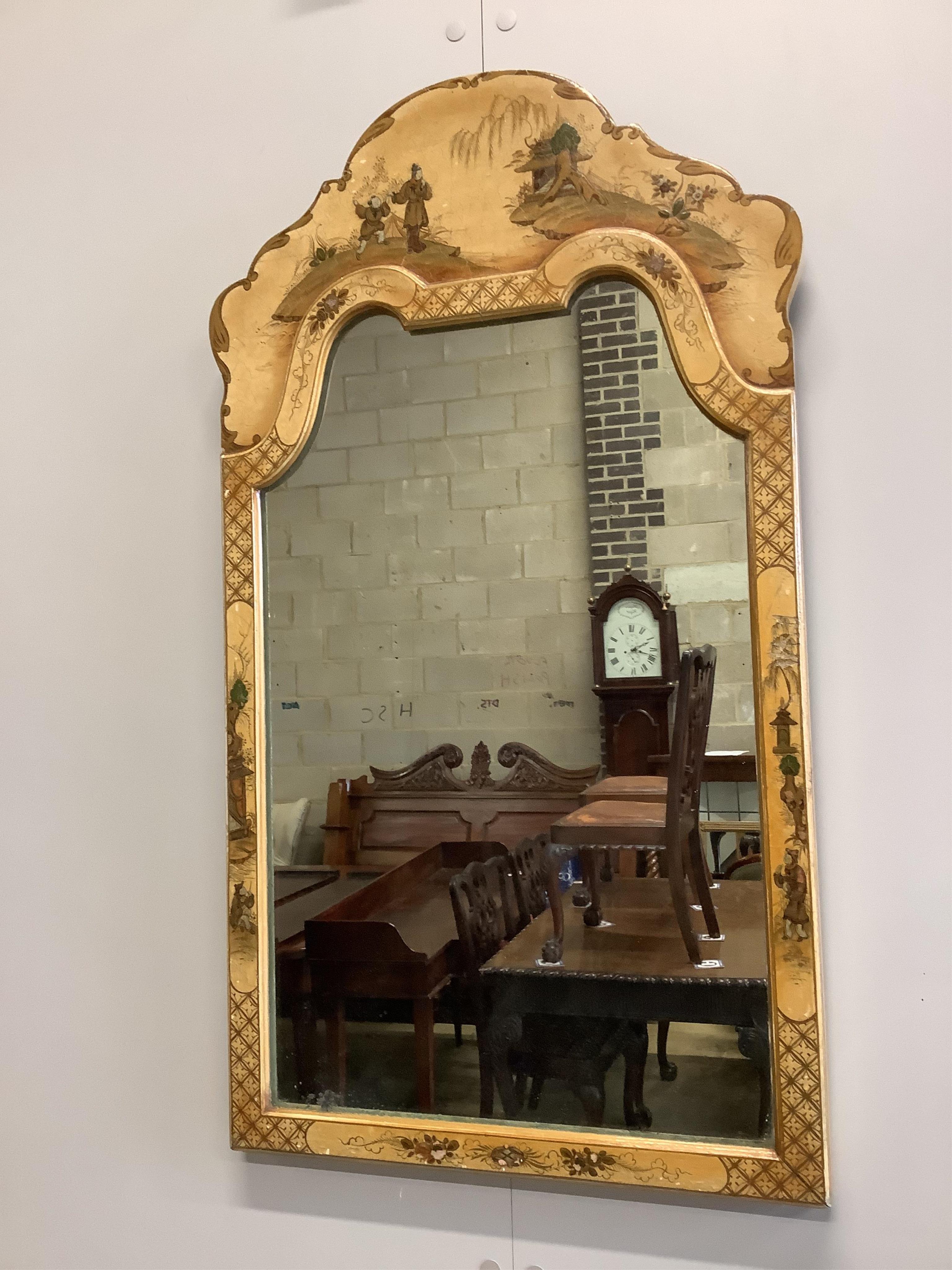 A set of three ivory chinoiserie lacquer wall mirrors, largest width 46cm, height 108cm. Condition - fair